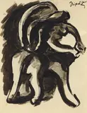 Jacques Lipchitz, Untitled (Nude), India ink over pencil drawing on cream-coloured paper. With a chalk sketch on verso