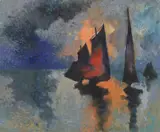 Heinrich Nauen, Segelboote, Circa 1928, Tempera on light card
