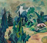 Heinrich Nauen, Park Dilborn, 1919, Tempera, gouache and oil colours on paper, firmly mounted on a parqueted wooden panel 79.5