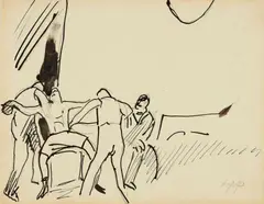 Max Pechstein, Boxpause, Circa 1910, India ink drawing over pencil on light drawing card