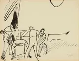 Max Pechstein, Boxpause, Circa 1910, India ink drawing over pencil on light drawing card