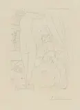 Pablo Picasso, Sculpteur au Repos avec Modèle démasqué et sa Représentation sculptée, 1933, Etching on wove paper with watermark "Vollard"