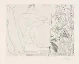 Pablo Picasso, Au Cirque. Écuyère se chaussant dans les coulisses et clown au trapèze, 1971, Etching on ivory-coloured wove paper "Rives"