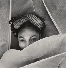 Fritz Henle, Nieves - Modell von Diego Rivera hinter dem Bananen-Blatt, 1943, Toned gelatin silver print, printed