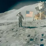 Nasa, Astronaut David Scott gives salute beside U.S. Flag during EVA