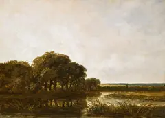 attributed to Georges Michel, Marsh Landscape, Oil on paper, mounted on canvas