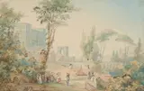 Woldemar Hermann, Harvest Festival at the Villa d´Este near Tivoli, Watercolour on paper