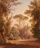 William James Müller, The Park of the Villa Borghese in Rome, Watercolour