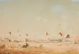 Friedrich Otto Georgi, Peasants in a Landscape in Dongola in Southern Nubia, Watercolour
