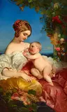 Louis Gallait, Young Mother and Child, Oil on canvas