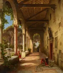 Julius Helfft, View into the Loggia of an Italian Villa (possibly in Frascati), Oil on canvas
