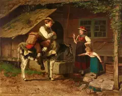 Théodore Gérard, The Mirror Seller (Black Forest Genre Scene), Oil on canvas (relined)