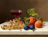 Emilie Preyer, Still Life with Fruit, Nuts, and a Glass of Wine