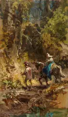 The Flight into Egypt by Carl Spitzweg, Oil on cigar box wood, sold May 2019