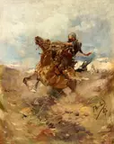 Franz Alekseyevich Roubaud, Circassian Horseman, Oil on panel