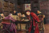 José Gallegos y Arnosa, Clerics in a Library, Oil on panel