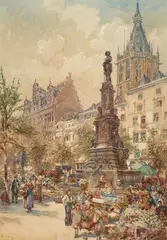 Thomas Greenhalgh, Flower Seller at the Old Market in Cologne, Watercolour