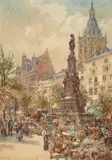 Thomas Greenhalgh, Flower Seller at the Old Market in Cologne, Watercolour