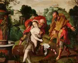 Susanna and the Elders by attributed to Master of the Prodigal Son, Oil on panel (parquetted), sold May 2019