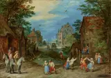 Jan Brueghel the Elder, Village Street with Dancing Peasants, Oil on copper