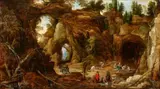 Joos de Momper Jan Brueghel the Elder, Rocky Landscape with Figures by a Cave, Oil on panel