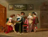 Christoffel van der Laemen, Merry Company playing a Board Game, Oil on panel