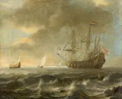 Simon de Vlieger, Two Maritime Works: Sailing Ship on Calm Seas Three-Master on Calm Seas, Oil on panel (parquetted). Each
