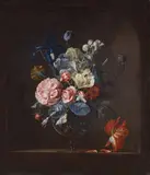 Willem van Aelst, Glass Vase with Roses, Iris, Marigolds, and Tulips in a Niche, Oil on canvas (relined)