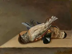 F. A. Brandel, Still Life with two Birds, Oil on panel. Each