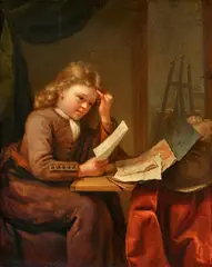 Godfried Schalcken, Young Draughtsman at a Table, Oil on panel