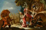 German School circa 1700, Alexander the Great Discovers Diogenes in the Barrel, Oil on copper