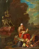 Peter Snyers, Kitchen Maid by a Fountain, Oil on canvas (relined)