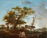 Jean-Honoré Fragonard, Panoramic Landscape with Shepherds and their Herds, Oil on panel