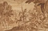 Antonio Tempesta, Wild Boar Hunt, Brown ink and wash on paper, mounted on laid paper