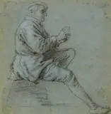 Seated Man facing Right by circle of Cornelis Pietersz Bega, Charcoal highlighted in white on blue paper, sold May 2019
