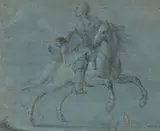 attributed to Adam Frans van der Meulen, Study of a Man on Horseback, Black chalk pastel, heightened with white on blue paper