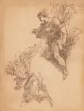 Venetian School 18th century, Study of Two Angels, Brown ink and grey was