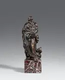 A cast bronze figure of Saint Luke by Jacob Cornelisz Cobaert workshop or follower, Cast in the round and patinated. Standing figure of Luke the Evangelist on a plinth holding a book and with his attribut, sold May 2019