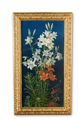 Gottfried Wilhelm Voelcker, White Lilies and Fire Lilies surrounded by Passion Flowers, Oil on canvas