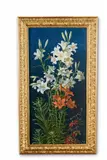 Gottfried Wilhelm Voelcker, White Lilies and Fire Lilies surrounded by Passion Flowers, Oil on canvas