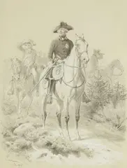 Wilhelm Camphausen, Frederick the Great Inspecting an Operational Zone, Ink and wash on paper