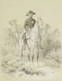 Wilhelm Camphausen, Frederick the Great Inspecting an Operational Zone, Ink and wash on paper
