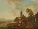 German School late 18th century, View of a City by a River, Oil on canvas (relined)