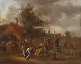 Peasant Festivities in a Village by in the manner of Cornelis Dusart, Oil on canvas (relined), offered Mar 2019