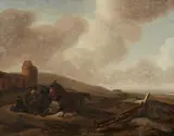 Jacob Esselens, Dune Landscape with Travellers and Merchants, Oil on canvas (relined)