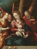 Flemish School 16th century, The Holy Family with Adoring Angels, Oil on copper