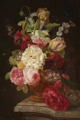 attributed to Pieter Faes, Still Life with a Bouquet and a Bird's Nest, Oil on panel