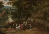 Flemish School 17th century, Carriage in a Village Landscape, Oil on canvas (relined)