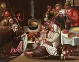 Flemish School 17th century, Figures in an Interior, Oil on panel