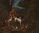 Adriaen de Gryeff, Landscape with Hunters, Dogs, and Game